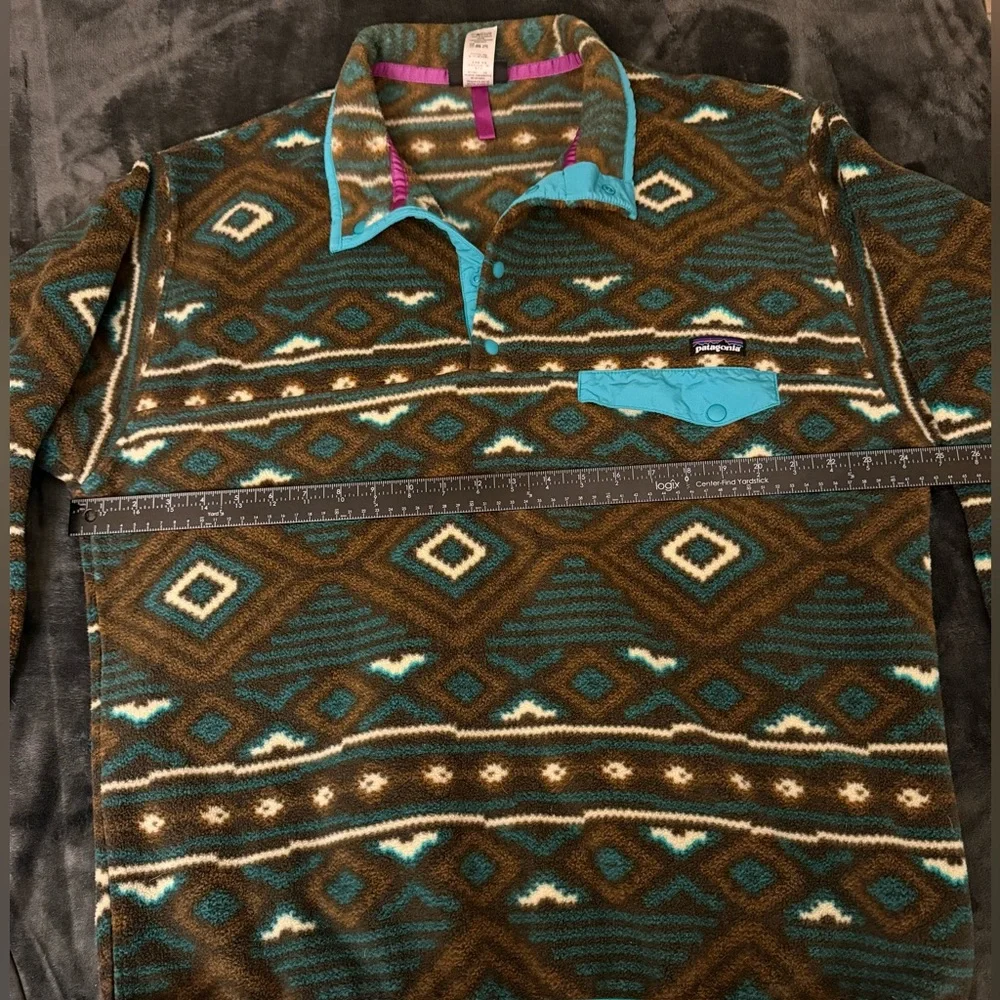 Patagonia Brown Teal Aztec Fleece Crewneck Pullover - Picture 5 of 6